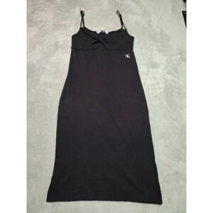 Calvin Klein Knit Little Black Dress Ladies M Spaghetti Straps Knee Length Logo